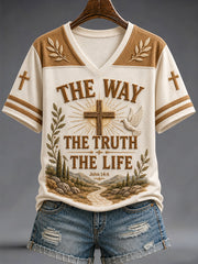 Women's The Way The Truth The Life Print Casual V-Neck Tee