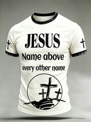 Men's faith-themed fun slogan pattern printed casual short-sleeve T-shirt