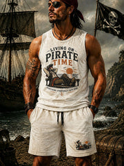 Men's "Living on pirate time, everything eventually gets done" 2-Piece Sets