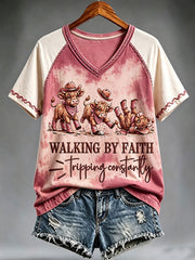Women's Walking By Faith Tripping Constantly V-neck T-shirt