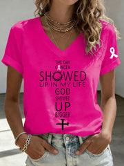 Women's The Day Cancer Showed Up In My Life God Showed Up Bigger Short-sleeved T-shirt