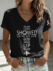 Women's The Day Cancer Showed Up In My Life God Showed Up Bigger Short-sleeved T-shirt