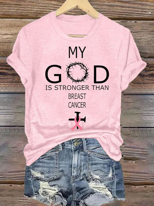 Women's My God Is Stronger Than Brest Cancer Short Sleeve T-Shirt