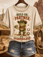 Women's Hold On Partner I’m Overstimulated Print Casual Tee