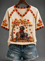 Women's Fall V-neck Off-shoulder Short-sleeved T-shirt