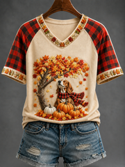 Women's Fall V-neck Off-shoulder Short-sleeved T-shirt