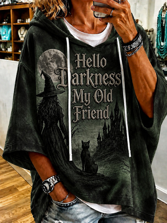 Women’s Hello Darkness My Old Friend Halloween Print Hoodie