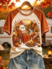 Women's Fall Cozy Ghost by Campfire Print short sleeve T-shirt