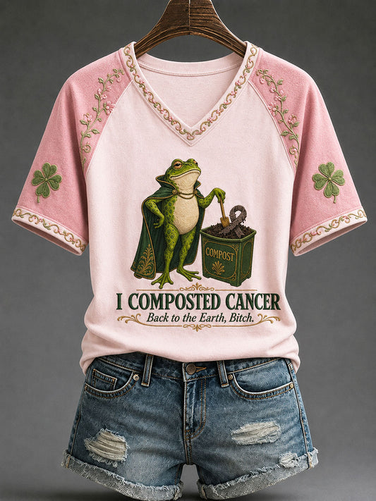 Women's 'I Composted Cancer Back To The Earth' Fun Breast Cancer Prevention and Awareness T-shirt