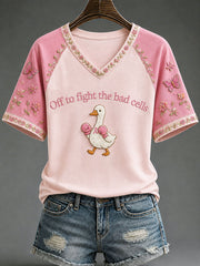 Women's 'Off To Fight The Bad Cells'  Fun Breast Cancer Prevention and Awareness T-shirt