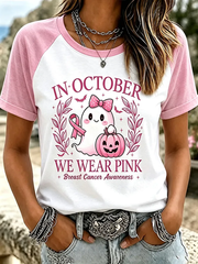 Women's In October We Wear Pink Round Neck Short Sleeve T-shirt