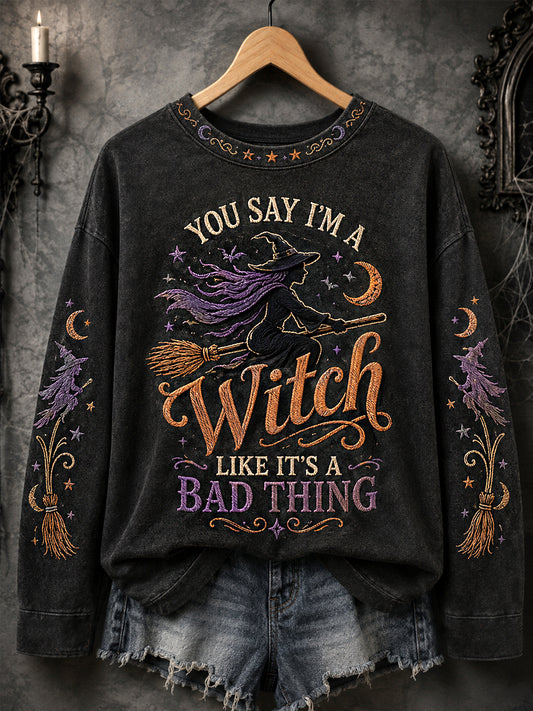 Women's Funny Halloween Witch Print Casual Sweatshirt