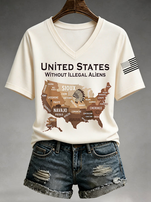 Women's United States Without Illegal Aliens V-Neck Tee