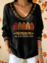 Women's Fall Is My Favorite Color V-Neck Ribbed Top