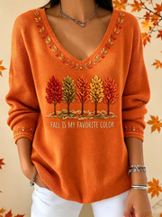 Women's Fall Is My Favorite Color V-Neck Ribbed Top
