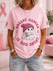 Women's Breast Cancer Is Boo Sheet Halloween Pink Ghost Print Breast Cancer Awareness Support Tee