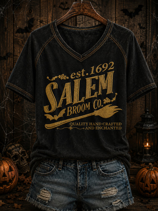 Women's Halloween Printed V-neck T-shirt