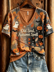 Women's Halloween pattern printed casual short-sleeve T-shirt