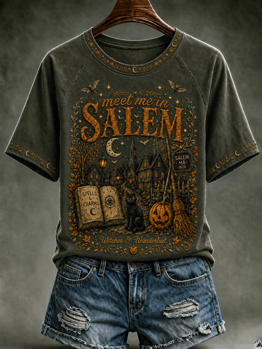 Women's Vintage Halloween O-neck Short Sleeve T-shirt