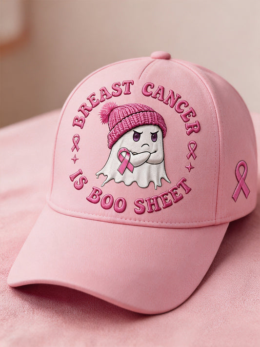 Unisex In October We Wear Pink Halloween Pink Ghost Print Breast Cancer Awareness Support Hat