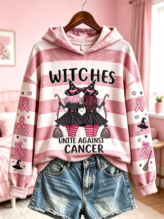 Women's Breast Cancer Theme Halloween Elements Pattern Printed Casual Sweatshirt