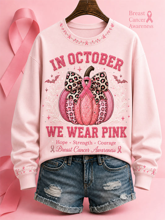 Women's"In October We Wear Pink" Breast Cancer Awareness Halloween Casual Regular Sweatshirt