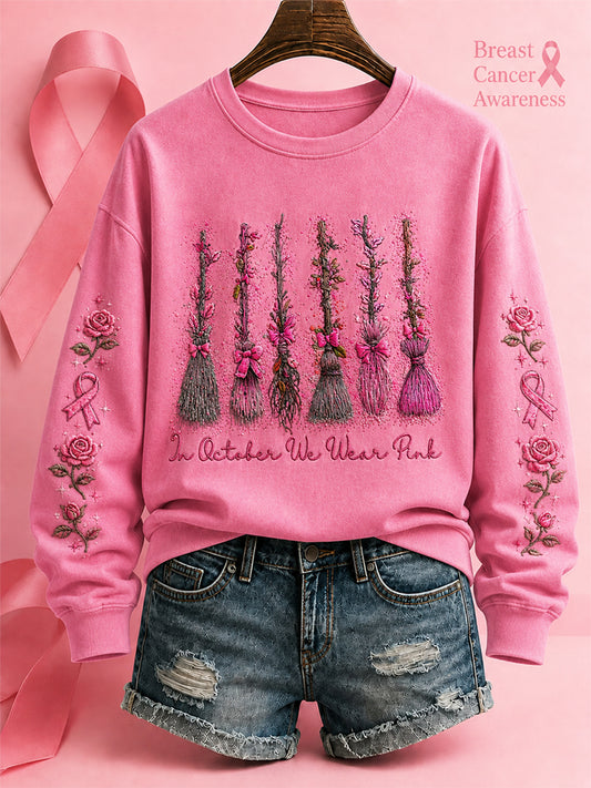 Women's"In October We Wear Pink" Breast Cancer Awareness Halloween Casual Regular Sweatshirt