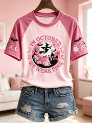 Women's Breast Cancer Theme Halloween Elements Pattern Printed Casual Short Sleeve T-Shirt
