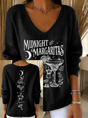 Women's Midnight Margaritas V-Neck Ribbed Top