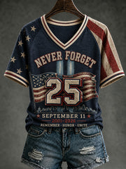 Women's 9.11 Never Forget Printed V-neck T-shirt