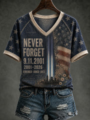 Women's 9.11 Never Forget Printed V-neck T-shirt