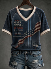 Women's 9.11 Never Forget Printed V-neck T-shirt