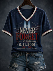 Women's 9.11 Never Forget Printed V-neck T-shirt