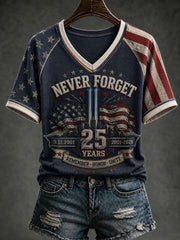 Women's 9.11 Never Forget Printed V-neck T-shirt