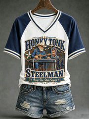 Women's Honky Tonk Steelman Keep The Steel Singing V-neck T-shirt
