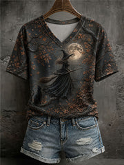 Women's Halloween Witch Print Casual T-Shirt