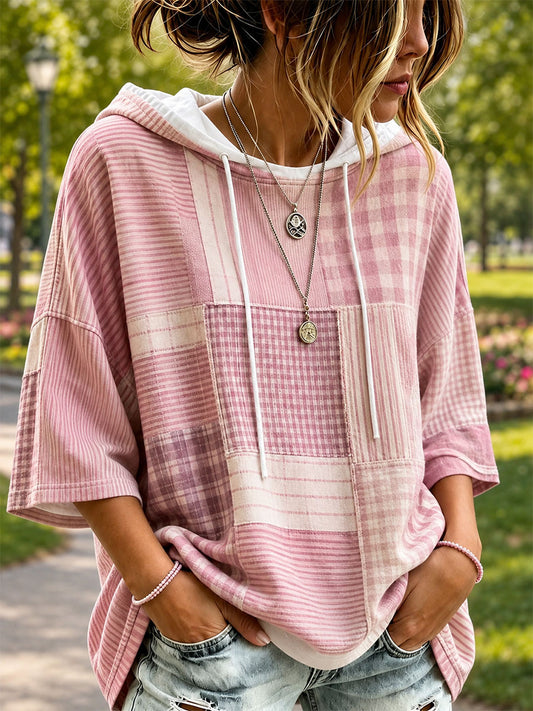 Women's Pink Patchwork Art Hoodie