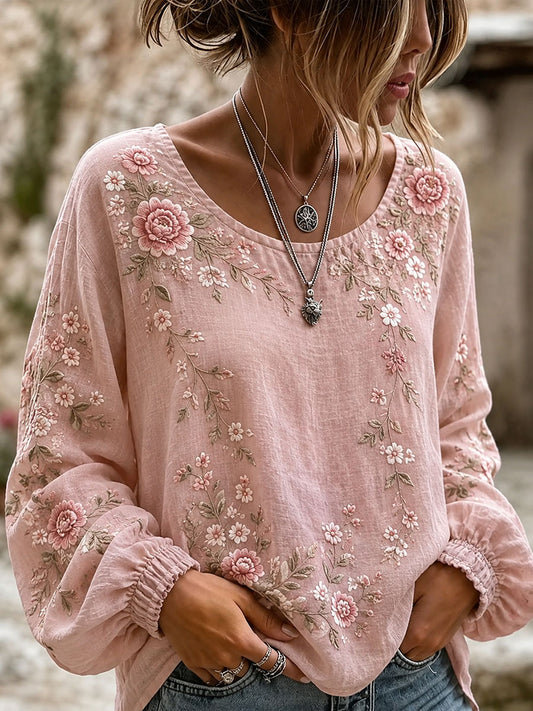 Women's Cotton-Linen Floral Shirt