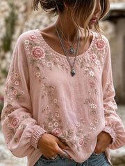Women's Cotton-Linen Floral Shirt