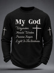 Men's My God Waymaker Cross Graphic Waffle Long Sleeve T-Shirt
