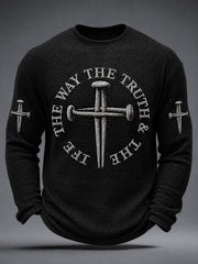 Men's Jesus The Way The Truth The Life John 14:6 Cross Graphic Waffle Long Sleeve T-Shirt