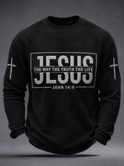 Men's Jesus The Way The Truth The Life John 14:6 Cross Graphic Waffle Long Sleeve T-Shirt