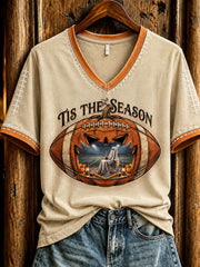 Women's Vintage Halloween Football Tis The Season Ghost Game Day Printed Casual T-shirt
