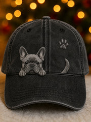 Cute Peeking French Bulldog & Paw Print Unisex Hat