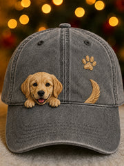 Cute Peeking Golden Retriever & Paw Print Unisex Hat