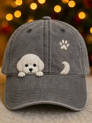 Cute Peeking Bichon Frise & Paw Print Unisex Hat
