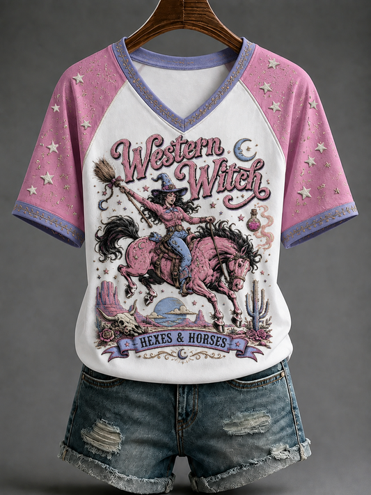 Women's Western Witch V-neck Off-shoulder Short-sleeved T-shirt