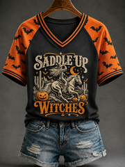 Women's Saddle Up Witches V-neck Off-shoulder Short-sleeved T-shirt