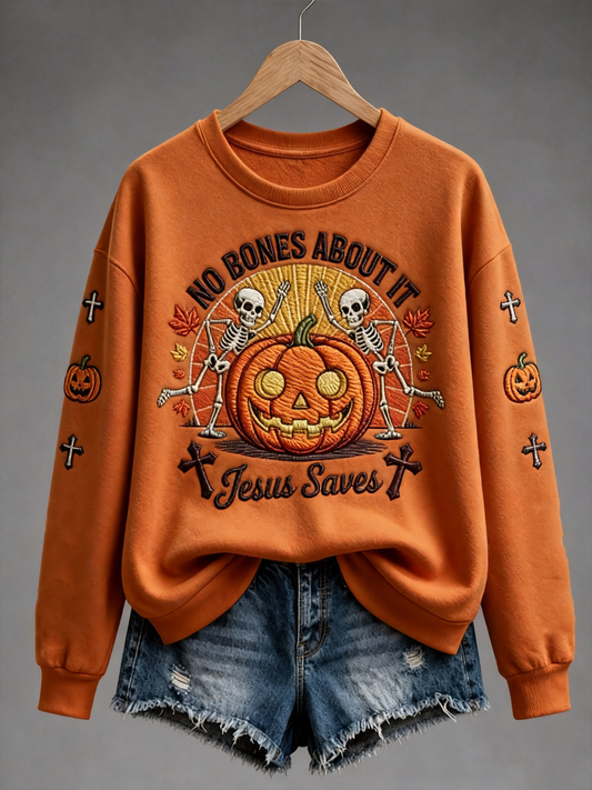 Women's Cute Jesus Pumpkin Halloween Skull Regular Sweatshirt