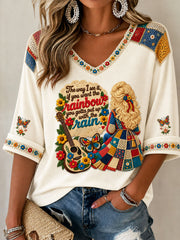 Women's Rip Country Music Lover Queen of Country Printed T-shirt